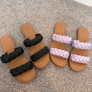 Black and purple braided sandals